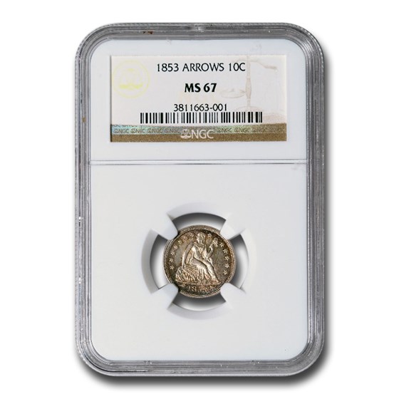 1853 Liberty Seated Dime w/Arrows MS-67 NGC 1853 Liberty Seated Dime w/Arrows MS-67 NGC